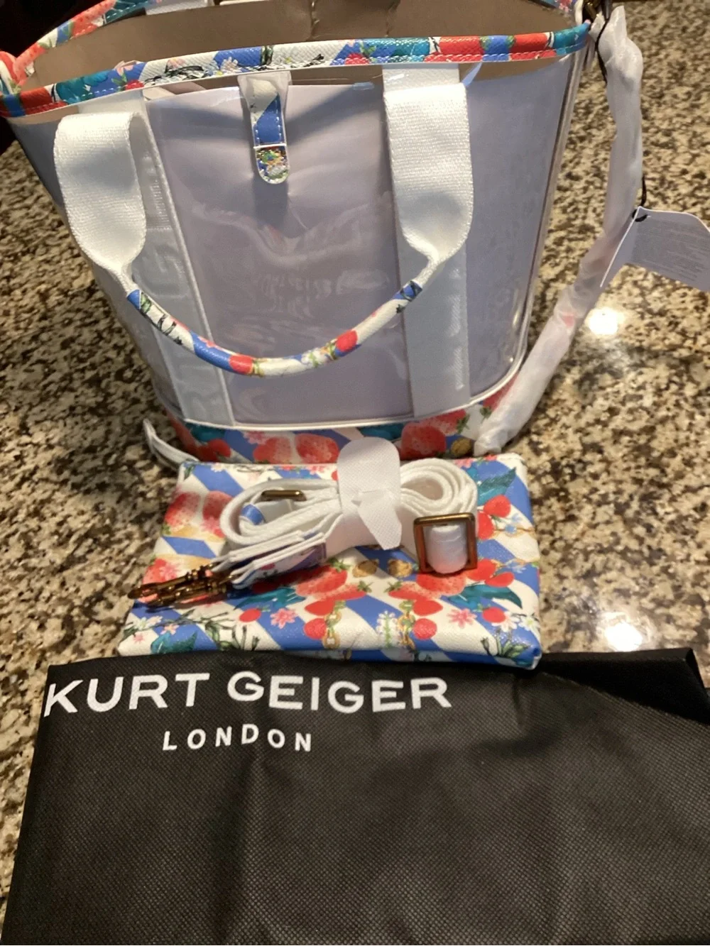 Kurt Geiger White Tote with Strawberry Print Trim